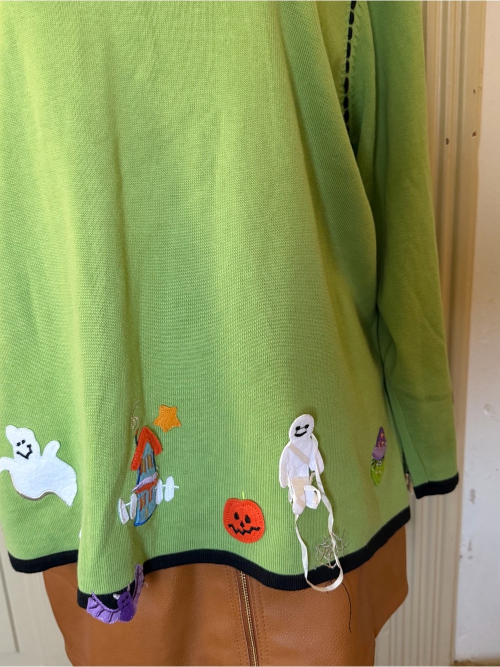 Vintage Halloween Green Cardigan SZ 2X - Picture 4 of 8